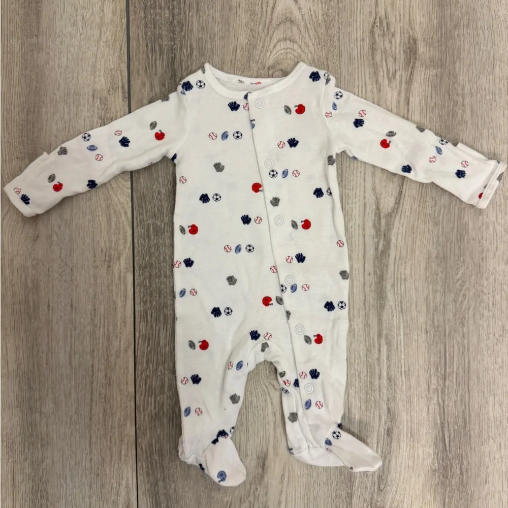 Carter's White and Red Footie One Piece with sports details